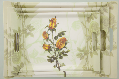 Valerio - Yellow Roses - Set Of 3 Melamine Trays