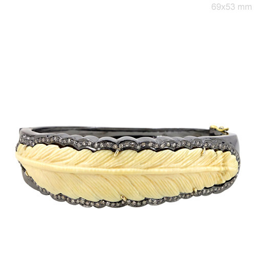Ivory Carving Diamond Gold Bangle