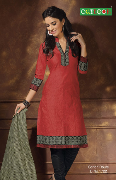 Red Colour Cotton Route Dress Material