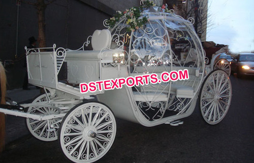 Hotel Cinderala Carriage - Wood and Metal, White, Two-Seater | Elegant Design, Royal Transport, Wedding Processions, Spoked Wheels