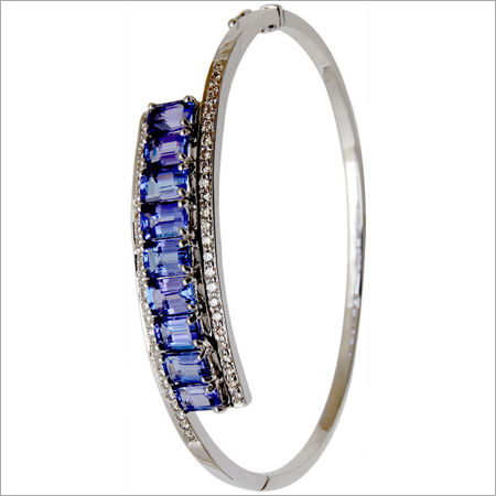 Octagon Cut Tanzanite White Gold Half Bangle Gender: Women