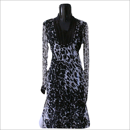 Designer Kurits - 100% Chiffon, Black & White, Long Length | Handwork Lakhnawi Detail, Animal Print, Long Sleeves