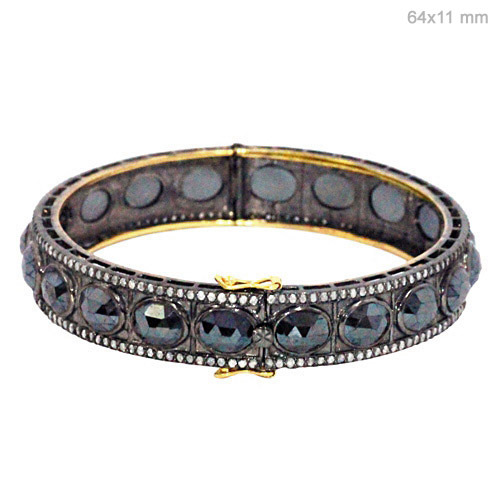 Black Spinel Diamond Gold Bangle - 14k Gold, 64x11/57 mm, Black Spinel | Elegant Luxury Bangle with Diamonds