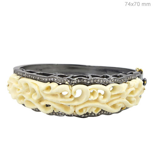 Gold Ivory Carving Diamond Bangle