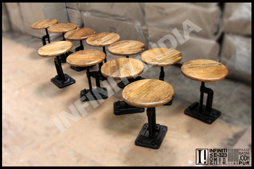 Vintage Industrial Stool - Steel & Wood, Standard Size Round Design | Polished Finish, Lightweight, Elevated Durability, Mesmerizing Style