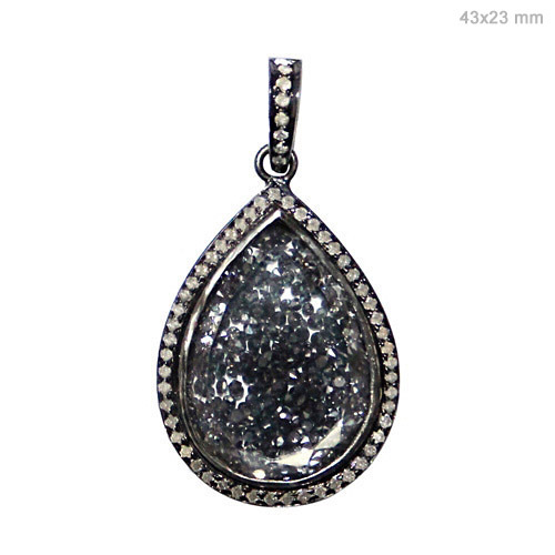 Diamond Crystal Silver Pendant - 925 Sterling Silver, 43x23 mm, Crystal Color Stone | Elegant Design, Diamond 3.43 CTS, Versatile Style