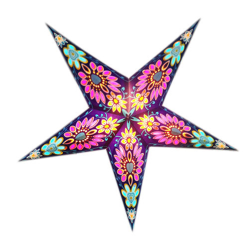 Hand Made Printed Star - Paper 12" Pink, Five-pointed Star, Floral Design, Handcrafted, Vibrant Colors