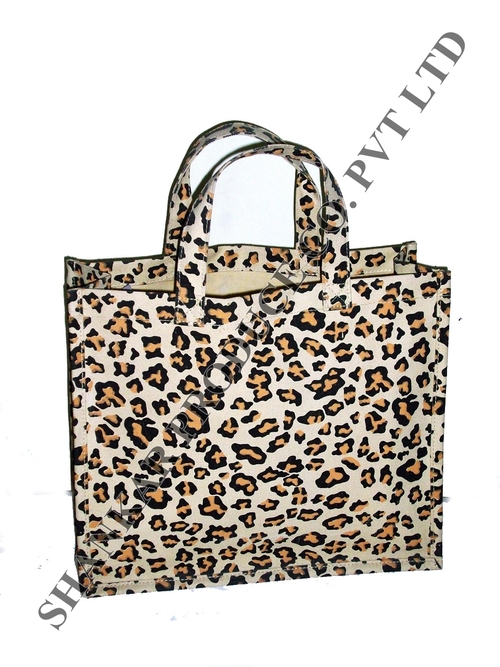 Leopard Print Jute Shopping Bag Size: 30 X 40 X 11 Cm