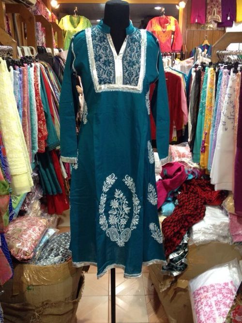 Latest Designer Kurti - 100% Georgette, Teal, Long with Lucknow Hand Embroidery, Elegant Design, Soft Fabric, Comfortable Fit