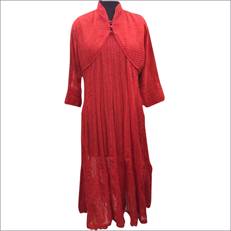 Latest Designer Kurti - Geogaratte, Long Length, Red, Mandarin Neckline | Hand Work, Elegant Design, Soft Fabric, Comfortable Fit