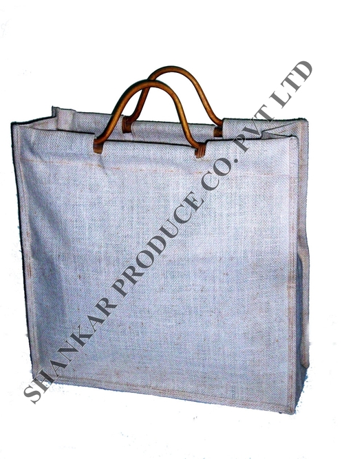 Plain Wooden Handle Jute Shopping Bag