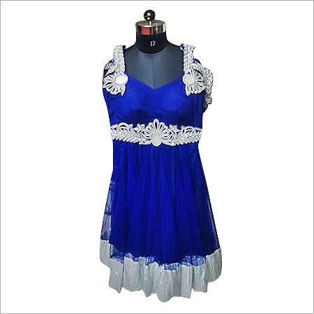 Royal Blue Net Anarkali Suit - Net Fabric, Knee Length, Royal Blue, White Lace Embroidery | Comfortable Fit, Unique Embroidery, Skin Friendly