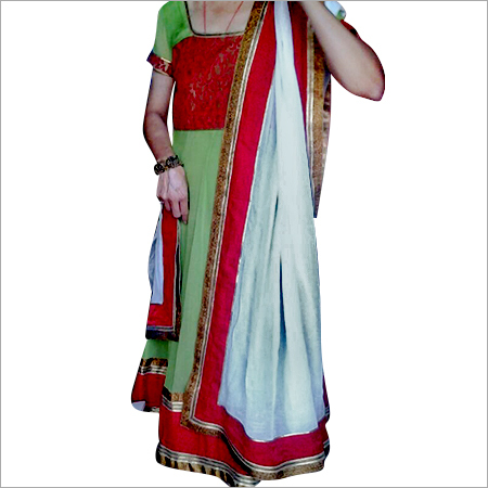 Designer Long Anarkali Suits - High-Quality Fabric, Long Length, Red and Green, Embroidered Border and Sleeves, Comfortable Fit