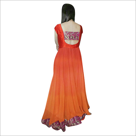 Long Anarkali Suits - Silk Blend, 54 Inches, Orange | Elegant Design, Comfortable Fit, Durable Stitching, Embroidered