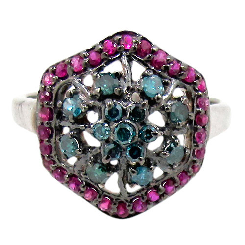 Sterling Silver Ruby Diamond Ring