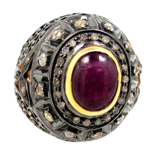 Sterling Silver Ruby Diamond Ring