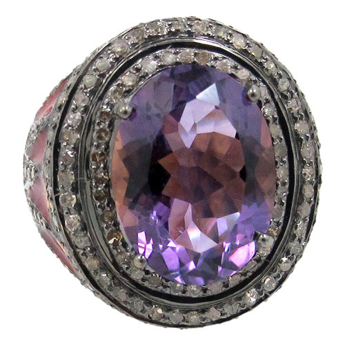 Gold Amethyst Diamond Ring