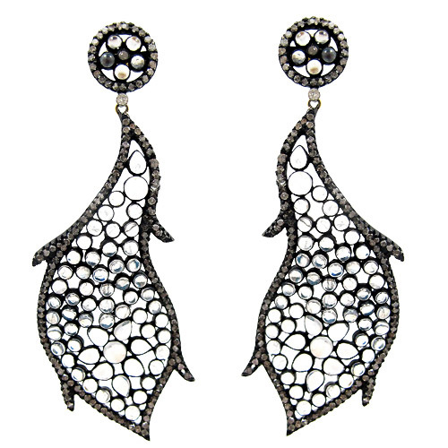 Moon Stone Diamond Gold Earrings - 14k Gold, 69x43 mm, White Moonstone | Elegant Design, Gemstone Accents, Gift Suitable