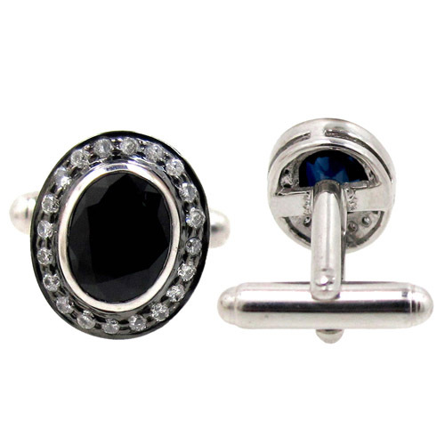 Sapphire Diamond Silver Cufflinks
