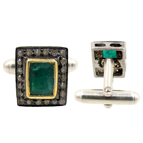 Emerald Diamond Silver Cufflinks