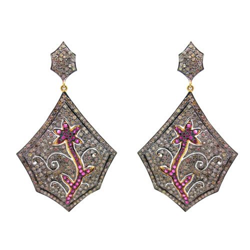 Ruby Diamond Silver Earrings