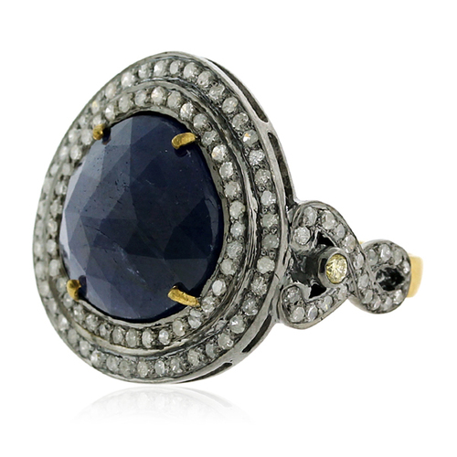 Diamond Gemstone 18k Gold Ring Jewelry - 18k Gold, 925 Sterling Silver, Blue Sapphire 7.45ct, Diamond 1.13gm, Handcrafted Elegant Design