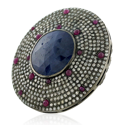 Pave Diamond Gemstone 18k Gold Ring Jewelry