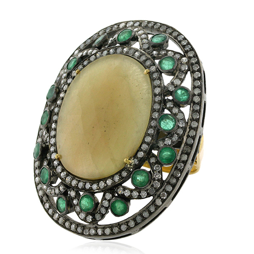 Diamond Gemstone Gold Ring Jewelry - 18K Solid Gold 925 Silver, Emerald Multi Sapphire Pave, Custom Size, Handcrafted Luxury