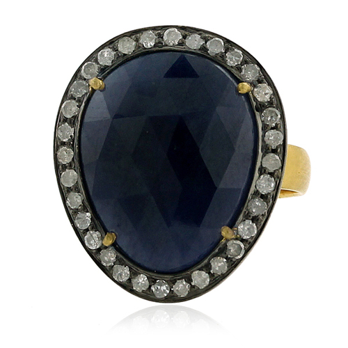 Diamond Blue Sapphire 18k Gold Ring Jewelry