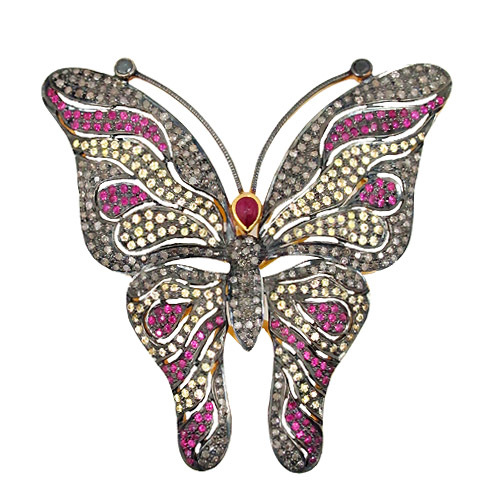 Ruby Sapphire Diamond Gold Pendant