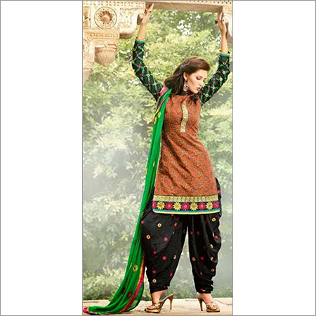 PATIALA SALWAR ONLINE - Cambric Cotton Top, Cotton Bottom, Chiffon Dupatta, Free Size, Light Embroidery, Custom Stitching
