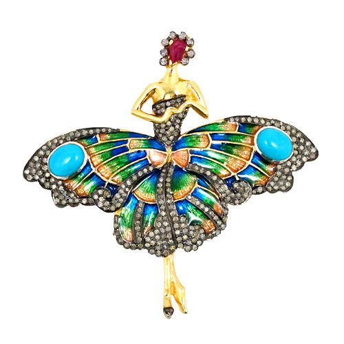 Turquoise Ruby Diamond Gold Pendant