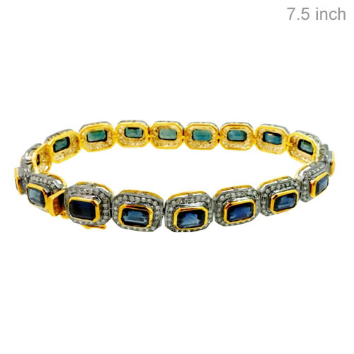 Gold Blue Sapphire Diamond Bracelet
