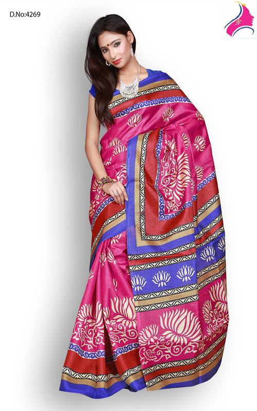 Pretty Pink Silk Designer Printed Saree