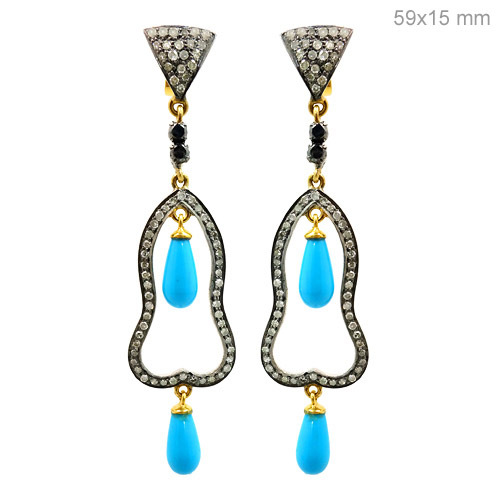 Gold Diamond Turquoise Earrings