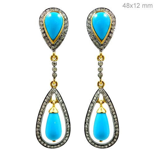 Turquoise Diamond Gold Dangle Earrings