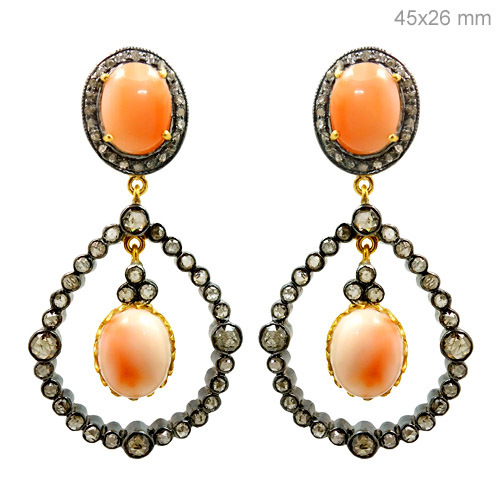 Gold Diamond Coral Earrings