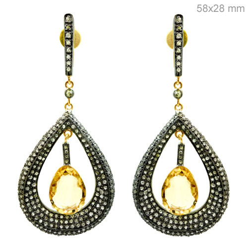 Citrine Diamond Gold Earrings