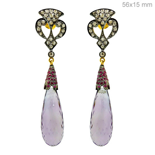 Amethyst Ruby Diamond Gold Earrings