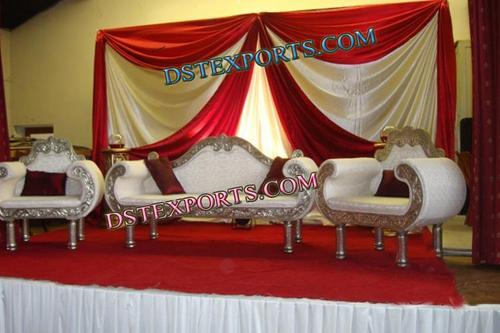 ROYAL WEDDING STYLISH FURNITURE SET - Wood, Fabric, White, Varied Dimensions | Elegant Design, Royal Style, Comfortable Seating, Wedding Ready