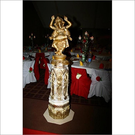 WEDDING DEV PILLARS WITH GANESHA - Wood and Metal, 48 Inch Height, Gold and White Finish | Elegant Design, Intricate Carving, Symbolic Ganesha Centerpiece