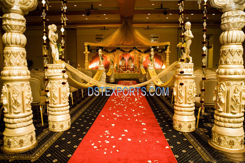 New Wedding Dev Das Pillars - Wood, Variable Size, Gold | Elegant Design, Intricate Carvings, Durable Material, Easy Assembly