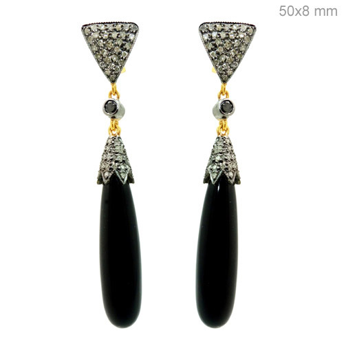 Black Onyx Diamond Gold Earrings - 14k Gold, 50x8 mm, Black Onyx, 0.73 CTS Diamond | Trust Stamp, Elegant Design, Luxury Appeal
