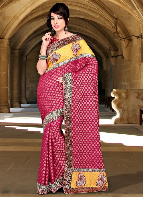 Red And Yellow Viscose Saree