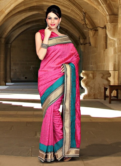 Pink Crystals Adorned Art Silk Saree