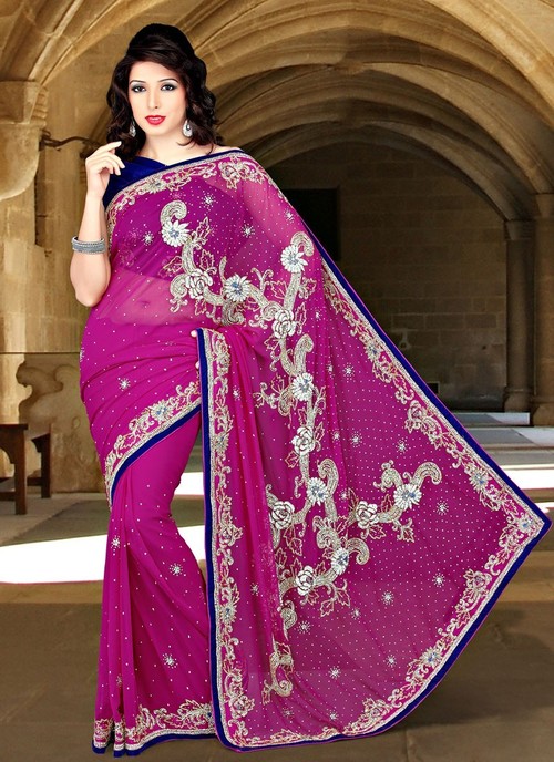 Magenta Georgette Saree