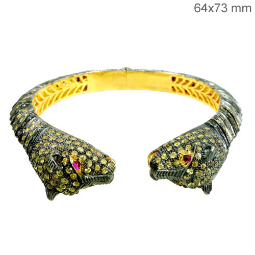 Sapphire Ruby Diamond Gold Bangle - 14k Gold, 64x73 mm, Gold with Sapphire Ruby, 2.05 cts Diamond, 8.94 cts Gemstones, Elegant Design