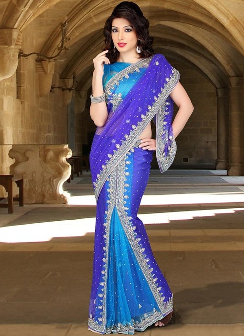Blue Net Ready Pleated Saree
