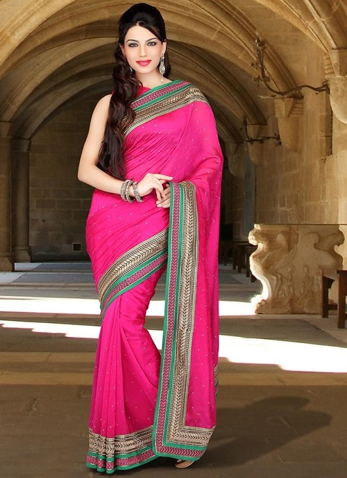 Pink Art Silk Jacquard Saree