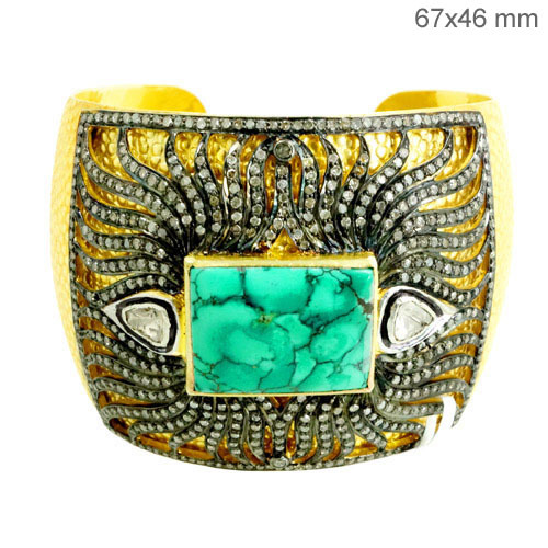 Sterling Silver Turquoise Diamond Bangle